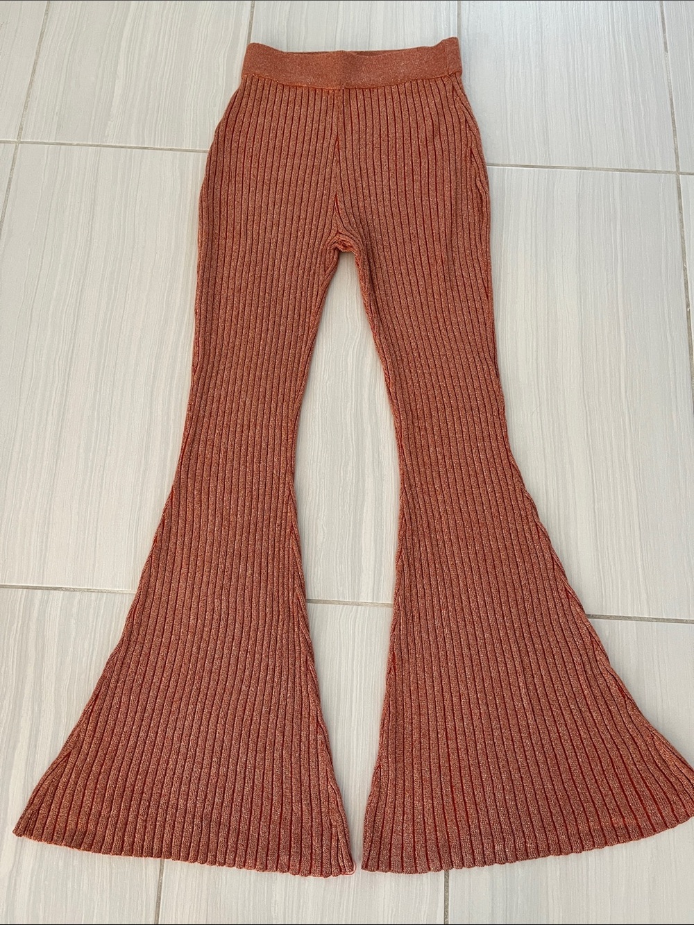 superdown Kids Ribbed Flare Leggings - Rust